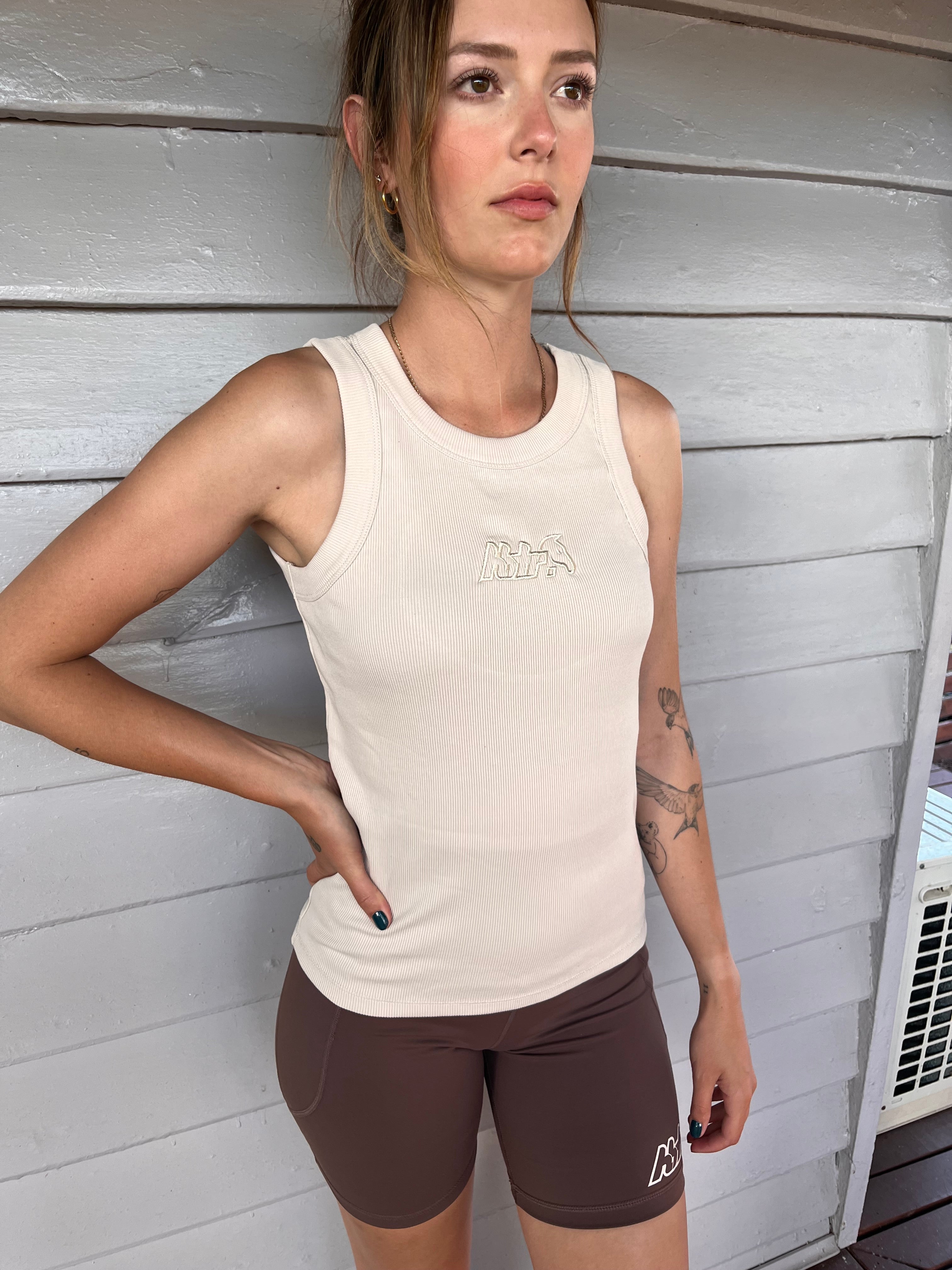 Womens Embroidered Logo Rib Tank Top